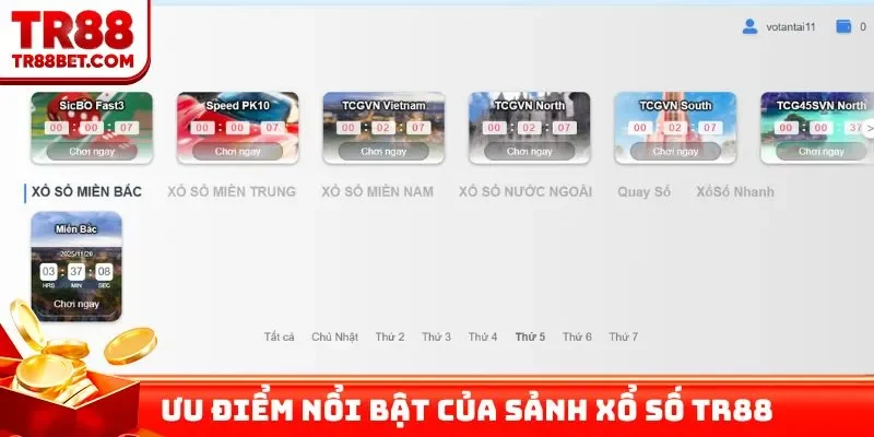 Ưu điểm nổi bật của sảnh xổ số TR88